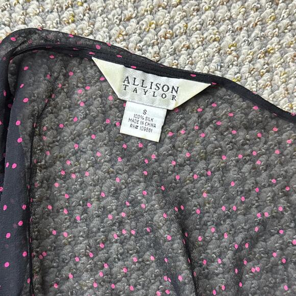 Hot pink & black polka dot silky vintage 90s wrap tie long sleeve blouse top - Picture 5 of 6